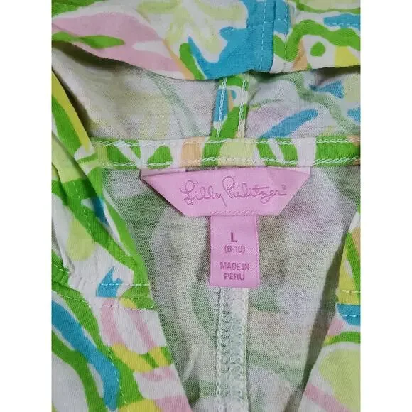 Lilly Pulitzer Girls L Swim Beach Hooded Cover Up Tropical Cotton - Picture 5 of 7